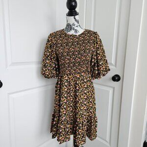 Melloday Floral Puff Sleeve Smocked Dress | L